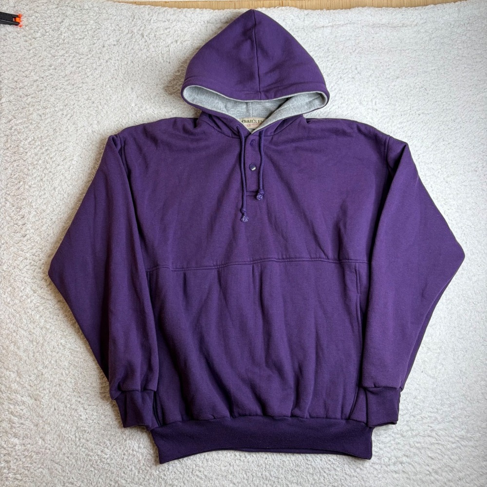 Trails End Mens XL Purple Henley Hoodie Thermal Lined Heavyweight Sweatshirt